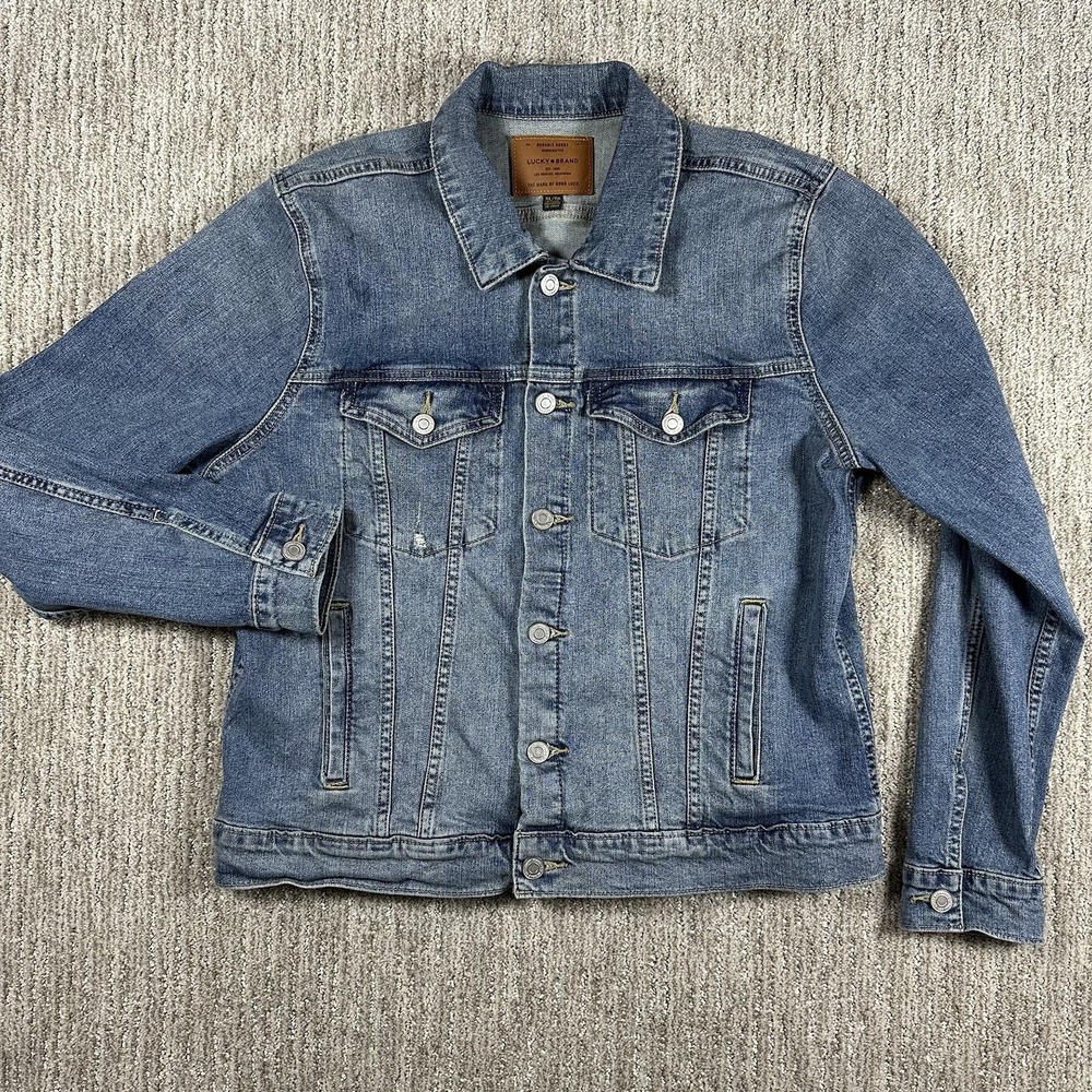 Lucky Brand The Tomboy Trucker Jacket Womens Size XL Blue Denim Jean Button Up